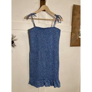 Cotton-On Tube Dress Women’s Size Large Light Blue W/ Little White Flowers